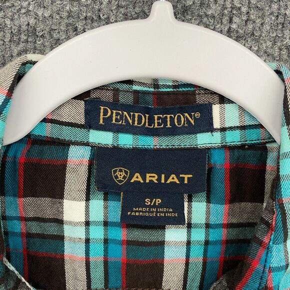 Ariat Pendleton Shirt Womens S Plaid Metal Snap On Studded Western Ranch Grunge - Picture 9 of 12